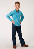 Roper Boys Long Sleeve Snap Turquoise And Grey Small Scale Plaid Western Shirt - Flyclothing LLC