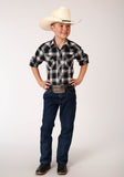 Roper Boys Long Sleeve Snap Black Charcoal And White Plaid Western Shirt - Flyclothing LLC