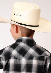 Roper Boys Long Sleeve Snap Black Charcoal And White Plaid Western Shirt - Flyclothing LLC