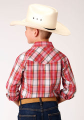 Roper BOYS LONG SLEEVE SNAP ORANGE RED BLACK AND WHITE PLAID WESTERN SHIRT - Flyclothing LLC