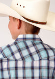 Roper Boys Long Sleeve Snap Aqua Blue Wine White Plaid Western Shirt - Flyclothing LLC