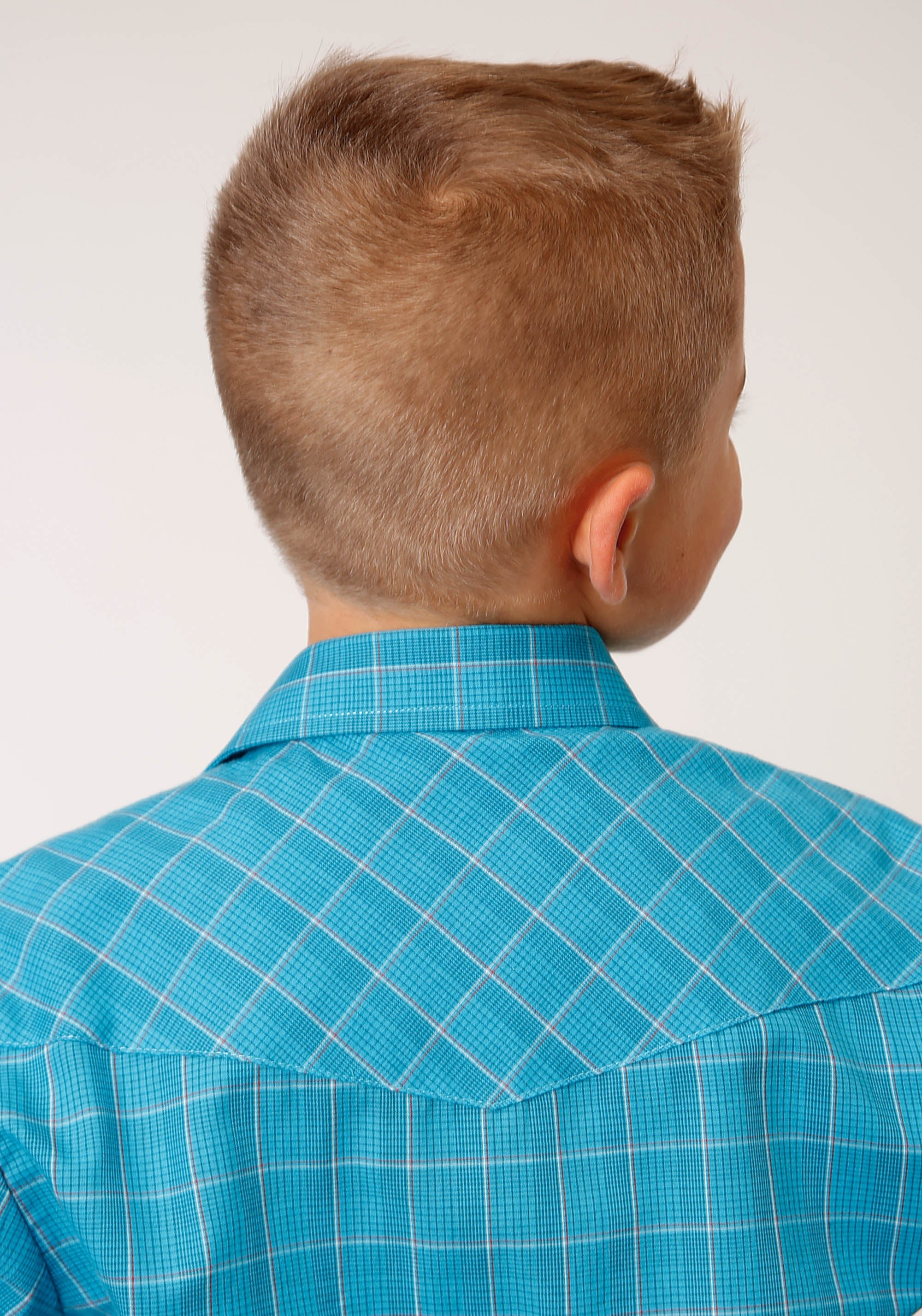 Roper Boys Long Sleeve Snap Turquoise Black And Orange Windowpane Plaid Western Shirt - Flyclothing LLC