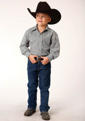 Roper Boys Long Sleeve Snap Charcoal And White Stripe Western Shirt - Flyclothing LLC