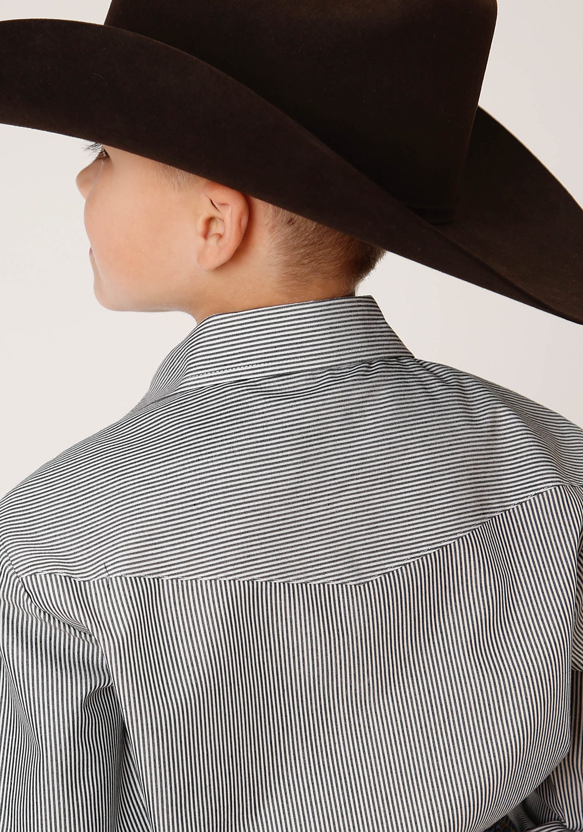 Roper Boys Long Sleeve Snap Charcoal And White Stripe Western Shirt - Flyclothing LLC