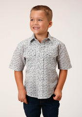 Roper Boys Short Sleeve Snap Multi Blue Mini Floral Print Western Shirt