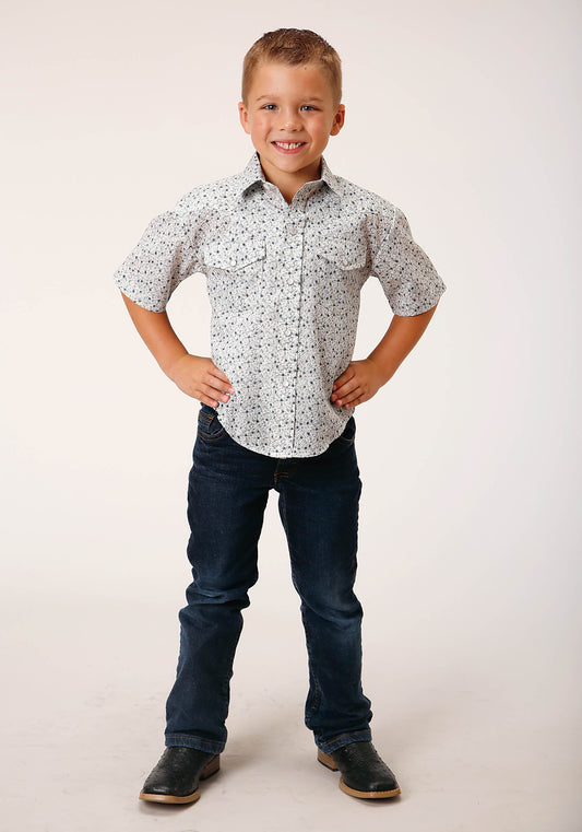 Roper Boys Short Sleeve Snap Multi Blue Mini Floral Print Western Shirt - Flyclothing LLC