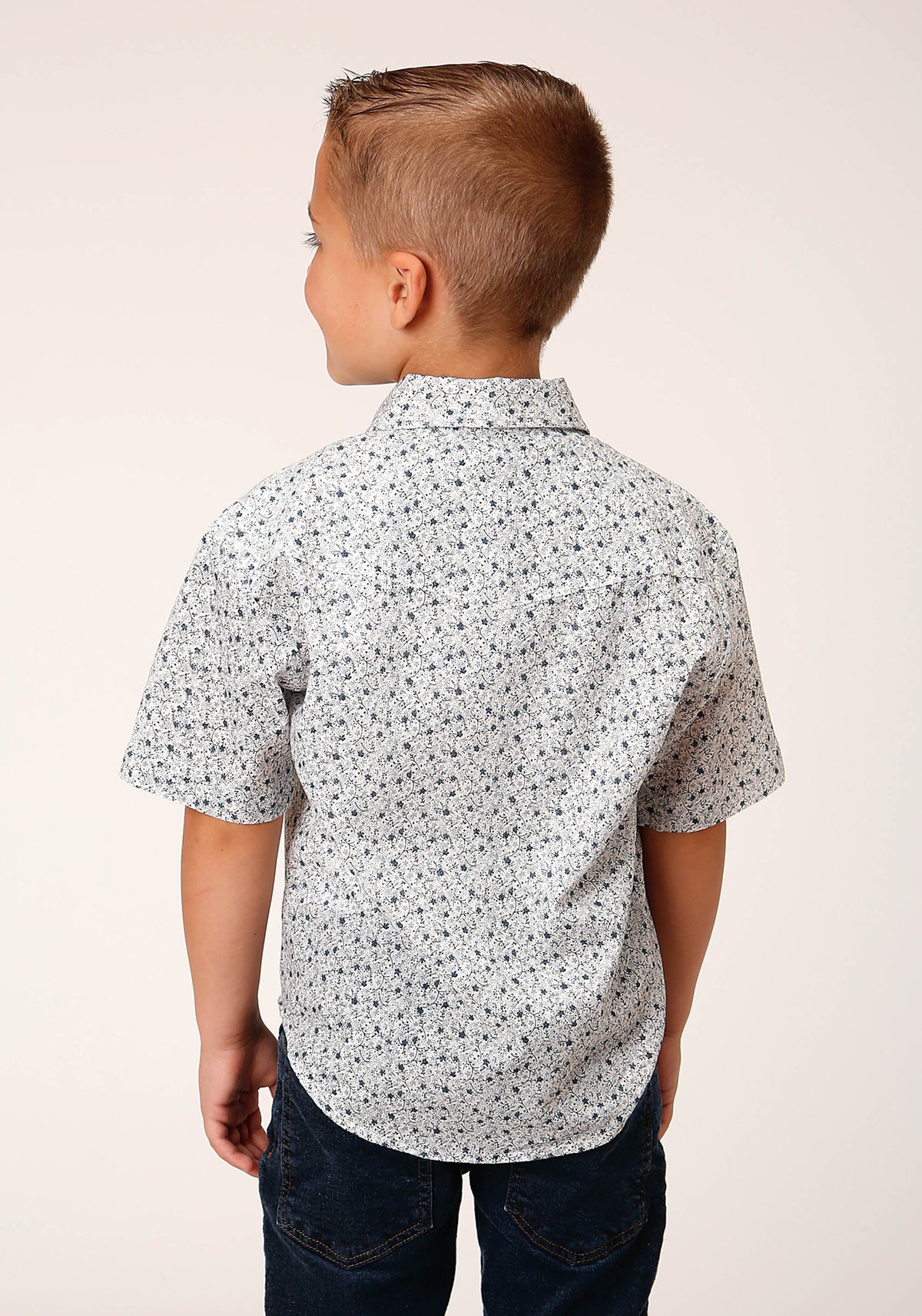 Roper Boys Short Sleeve Snap Multi Blue Mini Floral Print Western Shirt - Flyclothing LLC