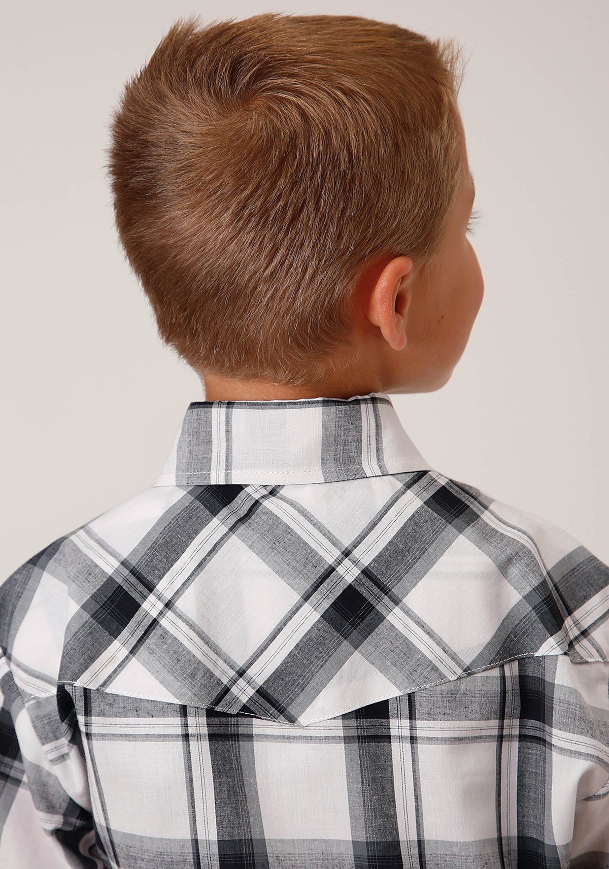 Roper Boys Short Sleeve Snap White Black Grey Plaid Western Shirt - Flyclothing LLC