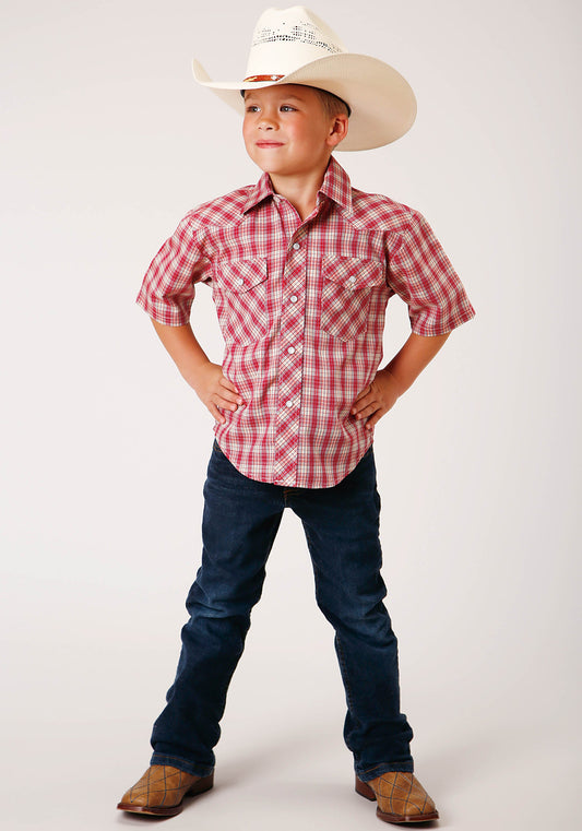 Roper Boys Short Sleeve Snap Red And Multi Colored Small Scale Western Shirt - Flyclothing LLC