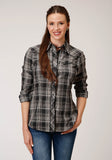 Roper Womens Long Sleeve Snap Black And Cream Plaid Western Shirt - Flyclothing LLC