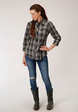 Roper Womens Long Sleeve Snap Black And Cream Plaid Western Shirt - Flyclothing LLC