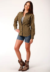 Roper Womens Long Sleeve Snap Brown Turquoise And Cream Mini Floral Print Western Shirt - Flyclothing LLC