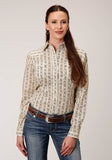 Roper Womens Long Sleeve Snap Cream And Brown Wallpaper Stripe Western Shirt