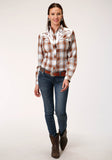 Roper Womens Long Sleeve Snap Butterscotch Light Blue Cream Plaid Western Shirt - Flyclothing LLC