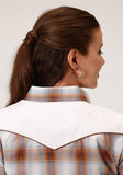 Roper Womens Long Sleeve Snap Butterscotch Light Blue Cream Plaid Western Shirt - Flyclothing LLC