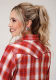 Roper Womens Long Sleeve Snap Orange Red And White Windowpane Western Shirt - Flyclothing LLC