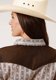 Roper Womens Long Sleeve Snap Cream And Brown Wallpaper Stripe Western Shirt - Flyclothing LLC