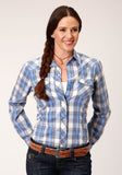 Roper Womens Long Sleeve Snap Peri Cream And Tan Plaid Western Shirt