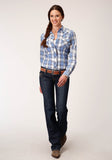 Roper Womens Long Sleeve Snap Peri Cream And Tan Plaid Western Shirt - Flyclothing LLC