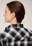 Roper Womens Long Sleeve Snap Black Charcoal And White Plaid Western Shirt - Flyclothing LLC