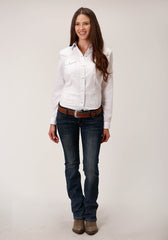 Roper Womens Long Sleeve Snap Tone On Tone Stripe Optic White Western Shirt - Flyclothing LLC