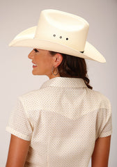 Roper Womens Short Sleeve Snap Cream Diamond Print Western Shirt - Flyclothing LLC