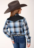 Roper Girls Long Sleeve Snap Light Blue And Navy Plaid Western Shirt - Flyclothing LLC