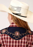 Roper Girls Long Sleeve Snap Red Navy And Cream Small Scale Plaid Western Shirt - Flyclothing LLC