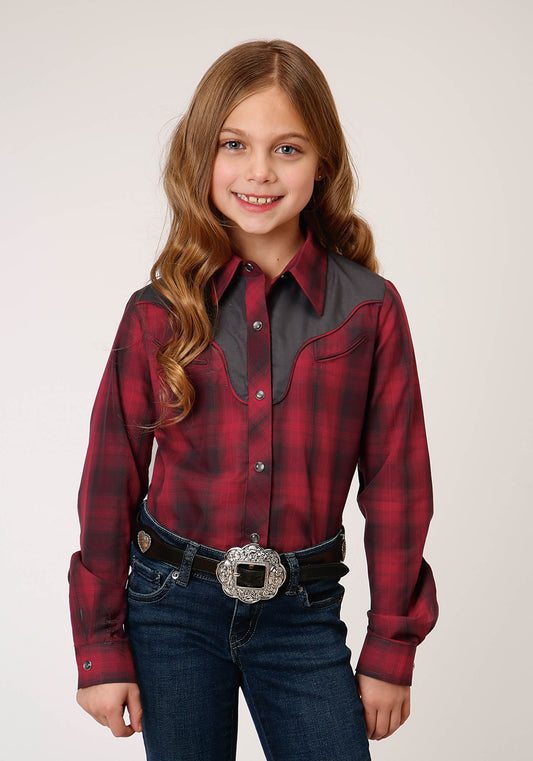 Roper Girls Long Sleeve Snap Red And Charcoal Plaid Western Shirt - Flyclothing LLC