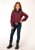 Roper Girls Long Sleeve Snap Red And Charcoal Plaid Western Shirt - Flyclothing LLC