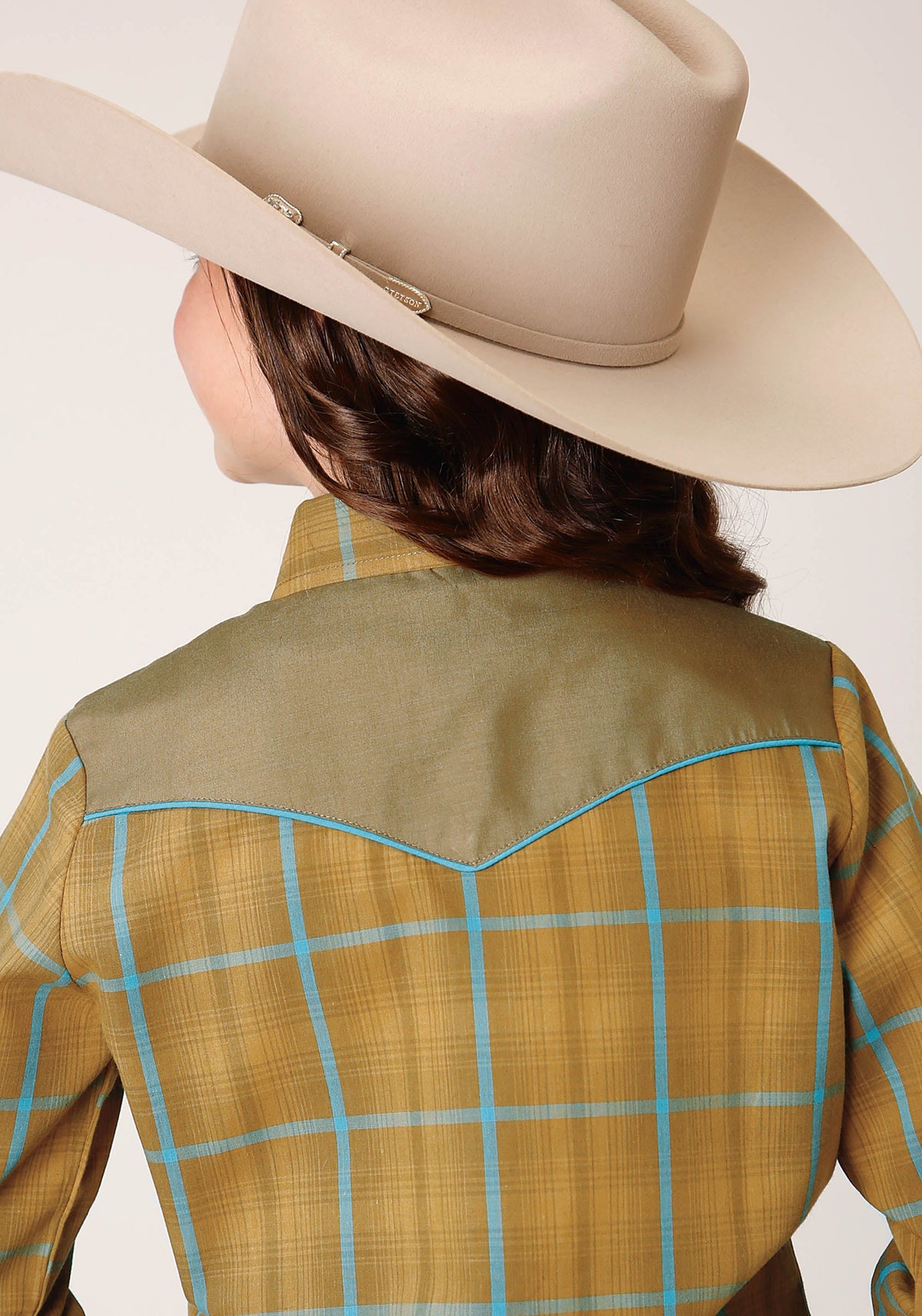 Roper Girls Long Sleeve Snap Butterscotch Turquoise Plaid Western Shirt - Flyclothing LLC