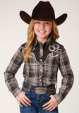 Roper Girls Long Sleeve Snap Chocolate And Cream Plaid Western Shirt