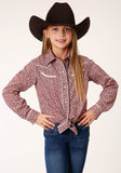 Roper Girls Long Sleeve Snap Cream And Red Floral Print Western Shirt