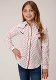 Roper Girls Long Sleeve Snap White And Red Floral Print Western Shirt