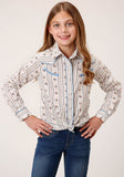 Roper Girls Long Sleeve Snap Brown And Blue Wallpaper Stripe Western Shirt