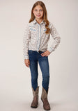 Roper Girls Long Sleeve Snap Brown And Blue Wallpaper Stripe Western Shirt - Flyclothing LLC