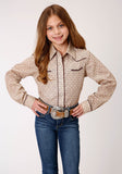 Roper Girls Long Sleeve Snap Beige And Rust Vintage Floral Print Western Shirt