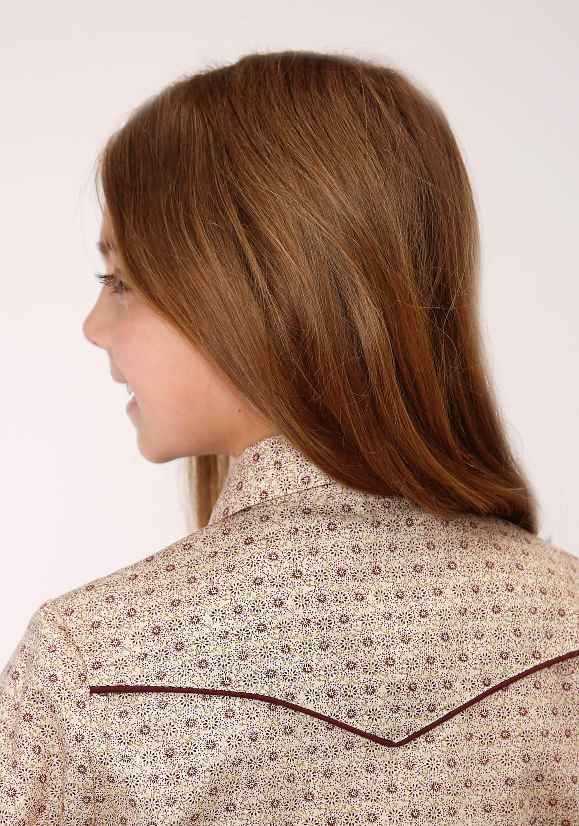 Roper Girls Long Sleeve Snap Beige And Rust Vintage Floral Print Western Shirt - Flyclothing LLC