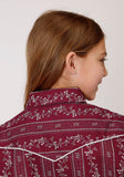 Roper Girls Long Sleeve Snap Brick Red And Cream Wallpaper Stripe Western Shirt - Flyclothing LLC