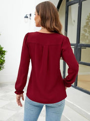 Notched Flounce Sleeve Blouse - Flyclothing LLC