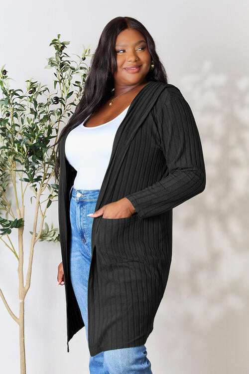 Basic Bae Full Size Ribbed Open Front Long Sleeve Cardigan - Flyclothing LLC