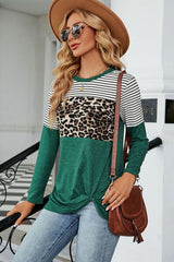 Leopard Striped Round Neck T-Shirt - Flyclothing LLC