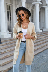 Open Front Dropped Shoulder Cardigan with Pocket - Flyclothing LLC