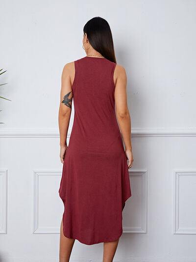 V-Neck Sleeveless Curved Hem Dress - Flyclothing LLC