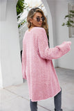 Herringbone Pattern Open Front Longline Fuzzy Cardigan - Flyclothing LLC