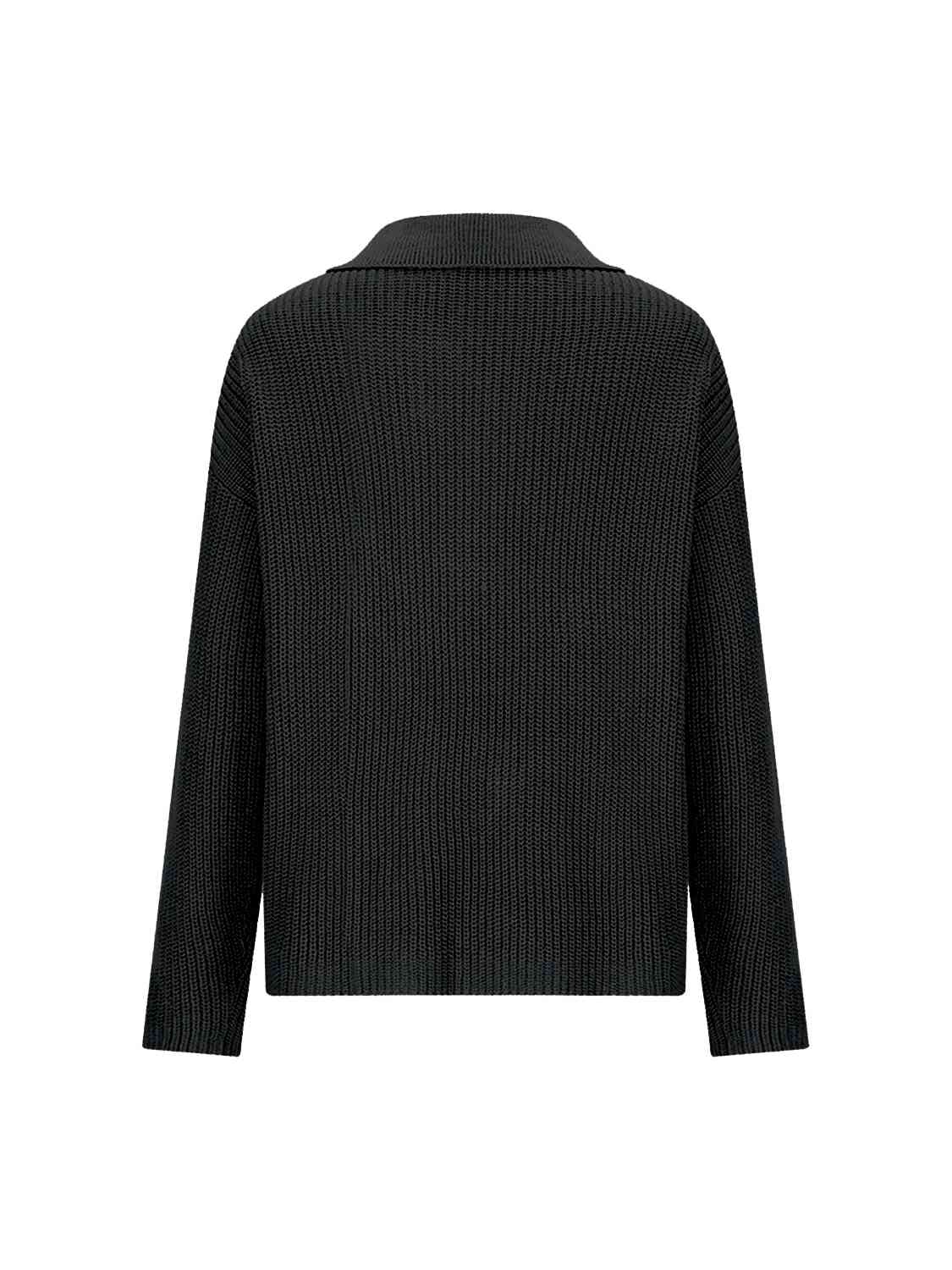 Collared Neck Half Button Knit Top - Trendsi