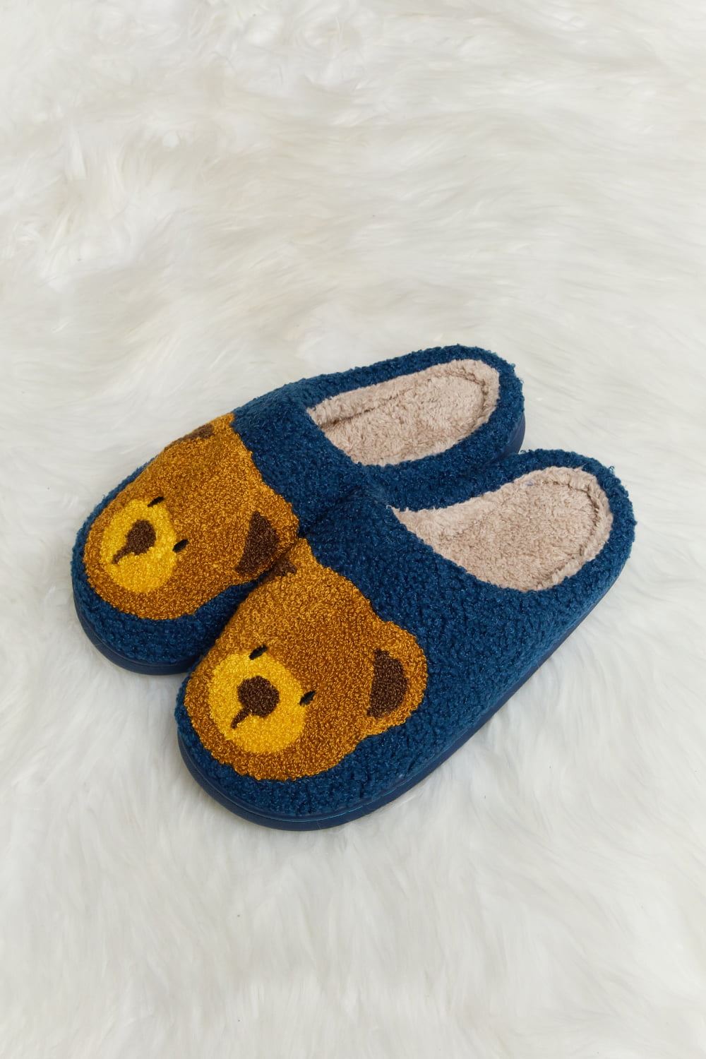 Melody Teddy Bear Print Plush Slide Slippers - Flyclothing LLC