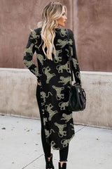 Animal Pattern Ribbed Button Up Long Sleeve Cardigan - Flyclothing LLC