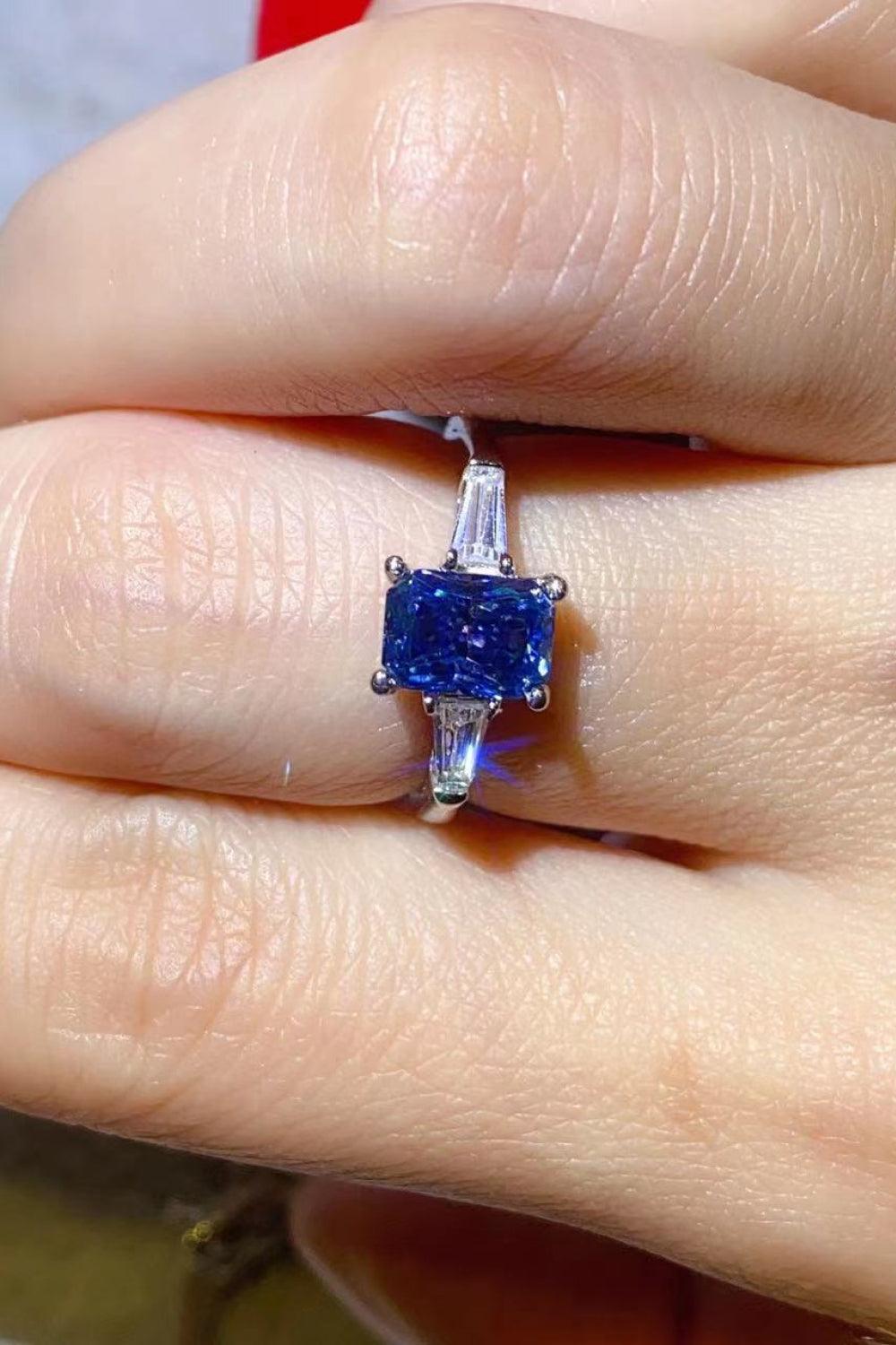 1 Carat Moissanite Platinum-Plated Rectangle Ring in Blue - Trendsi