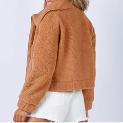 Long Sleeve Collared Neck Sherpa Jacket - Flyclothing LLC